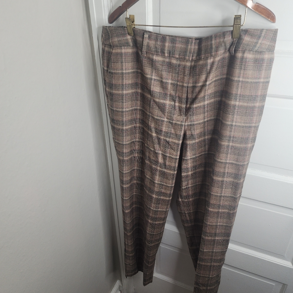 Talbots High Waist Hampshire Ankle Pants Luxe Wool Flannel Plaid Tan 18W